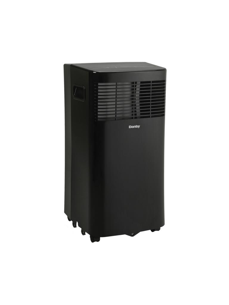 DPA050B7BDB is shown as a black Danby portable unit with front outlet and casters, against a plain white background. Exact Danby manufacturer product image; photography-versus-render status uncertain.