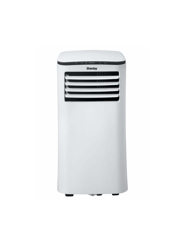 DPA070B4WDB is shown as a white Danby portable unit with front louvers and casters, against a plain white background. Exact Danby manufacturer product image; photography-versus-render status uncertain.