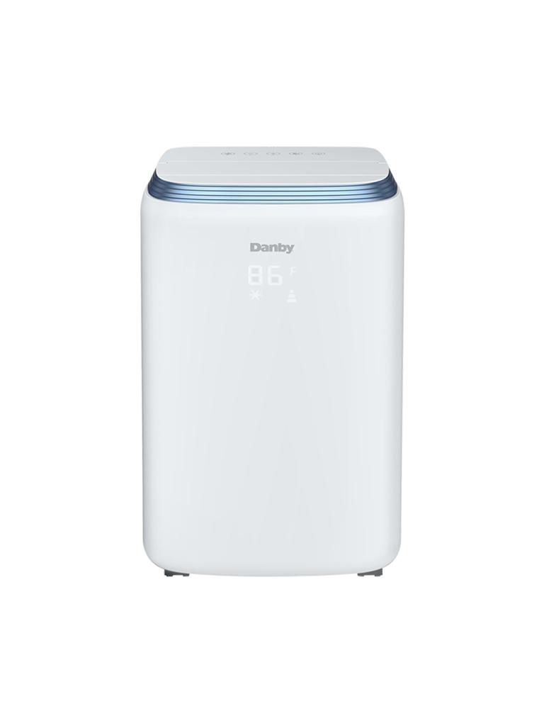 DPA080E3WDB-6 appears as a white Danby portable air conditioner in a straight-on manufacturer packshot against a plain white background; photography versus render is uncertain.