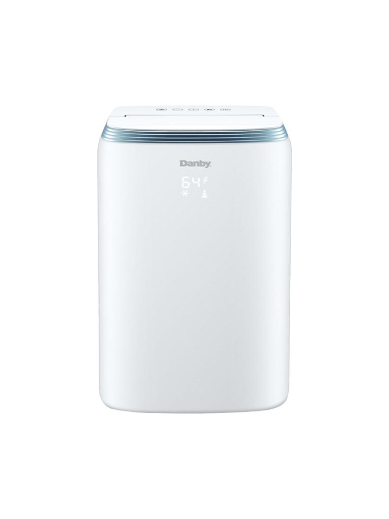 DPA080HE3WDB-6 appears as a white Danby portable air conditioner in a straight-on manufacturer packshot against a plain white background; photography versus render is uncertain.