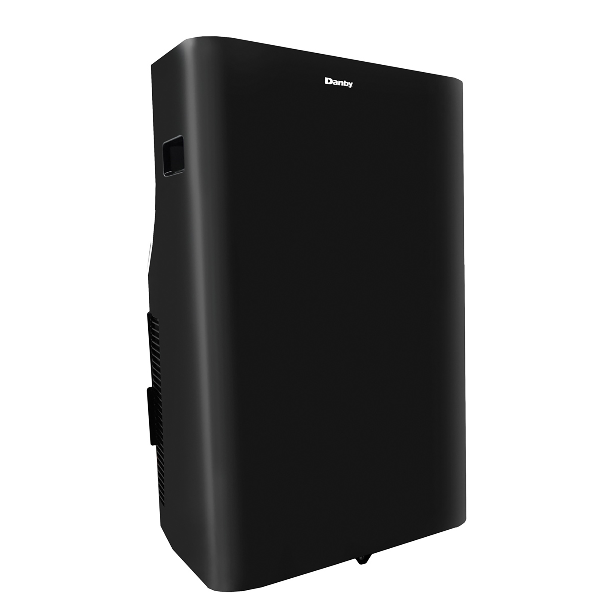 Black Danby DPA086B8BDB-6 portable air conditioner shown from the right side in an exact-model manufacturer gallery image; photo-versus-render status uncertain.