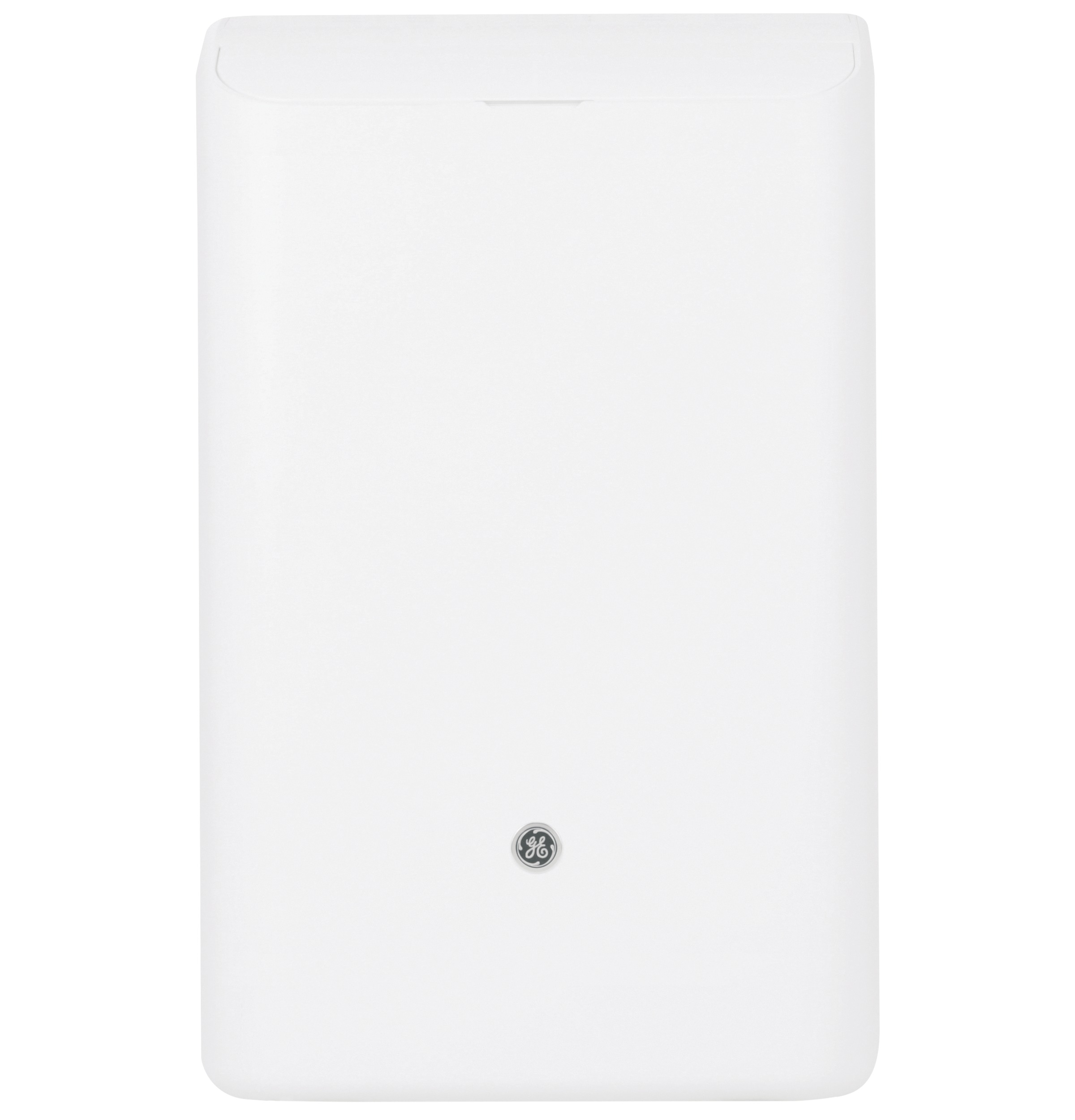 Front-facing white GE portable air conditioner; exact model association comes from the APCA09YZMW manufacturer support page, but the model code is not legible in the image.