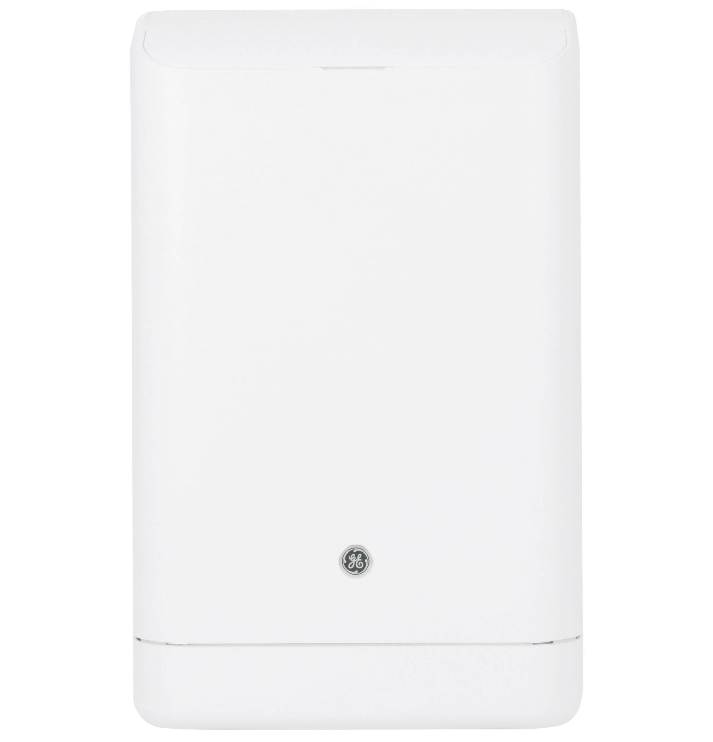 Front-facing white GE portable air conditioner on a white background; exact APCA10YZMW association comes from the model product page, but the code is not legible in the image.