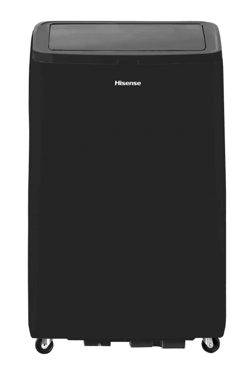 Hisense AP1022CW1G portable air conditioner, black cabinet front against a white background; image is linked from the exact model support page.