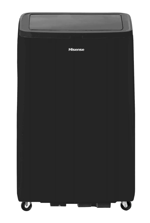 Black Hisense AP1022HW1GD portable air-conditioner cabinet front against white; the image is linked from the exact model support page, though no SKU is printed on the image.