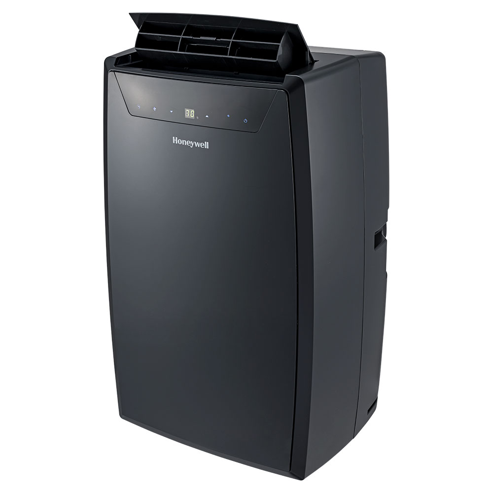 Black Honeywell MN4CFSBB9 portable air conditioner from the exact HoneywellStore product-page image; the model code is bound by the page listing, not legible on the cabinet; studio photograph versus render uncertain.