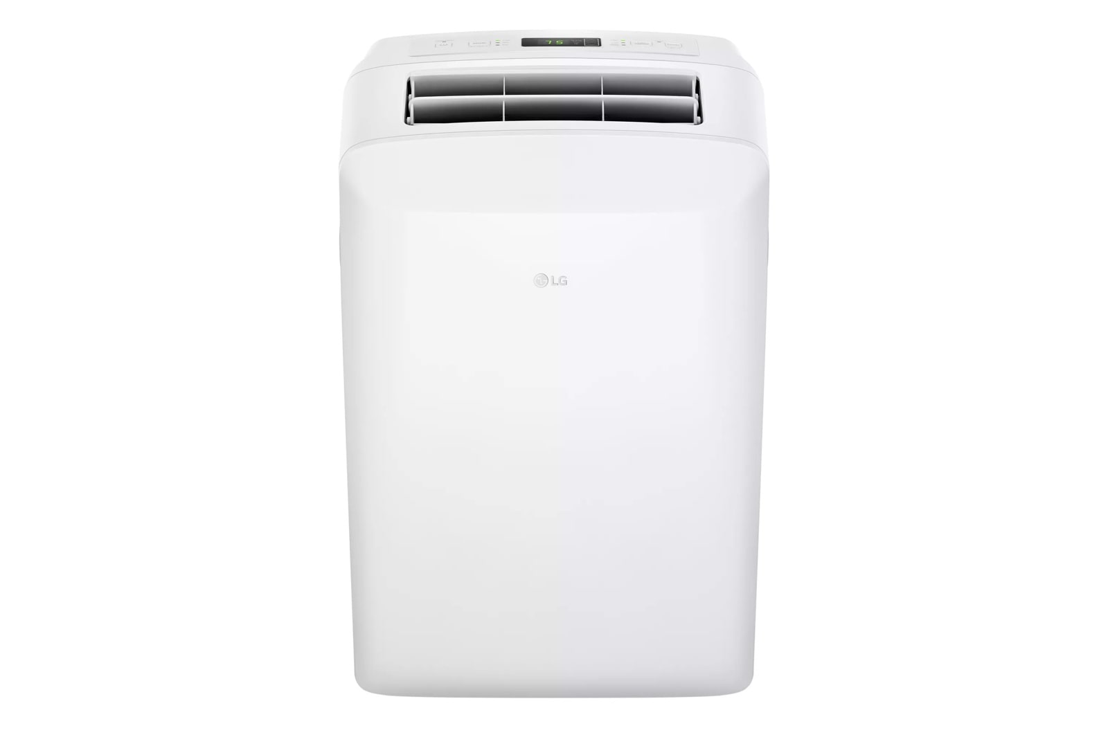 White LG LP0623WSR portable air conditioner shown upright with its top outlet on a plain background