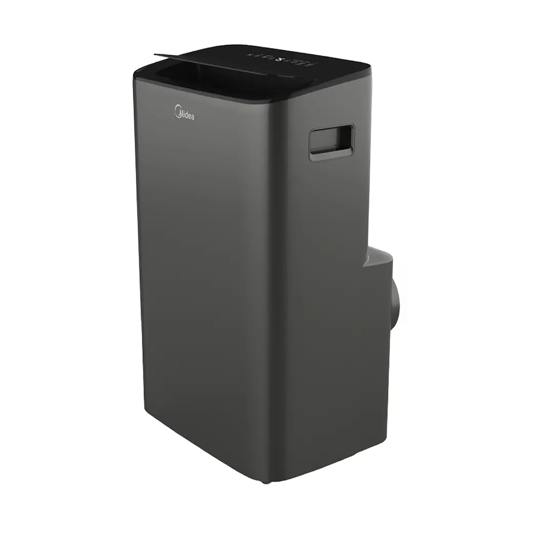 Gray Midea MAP10HS1XWGR-T portable air conditioner, oblique cabinet cutout on white.