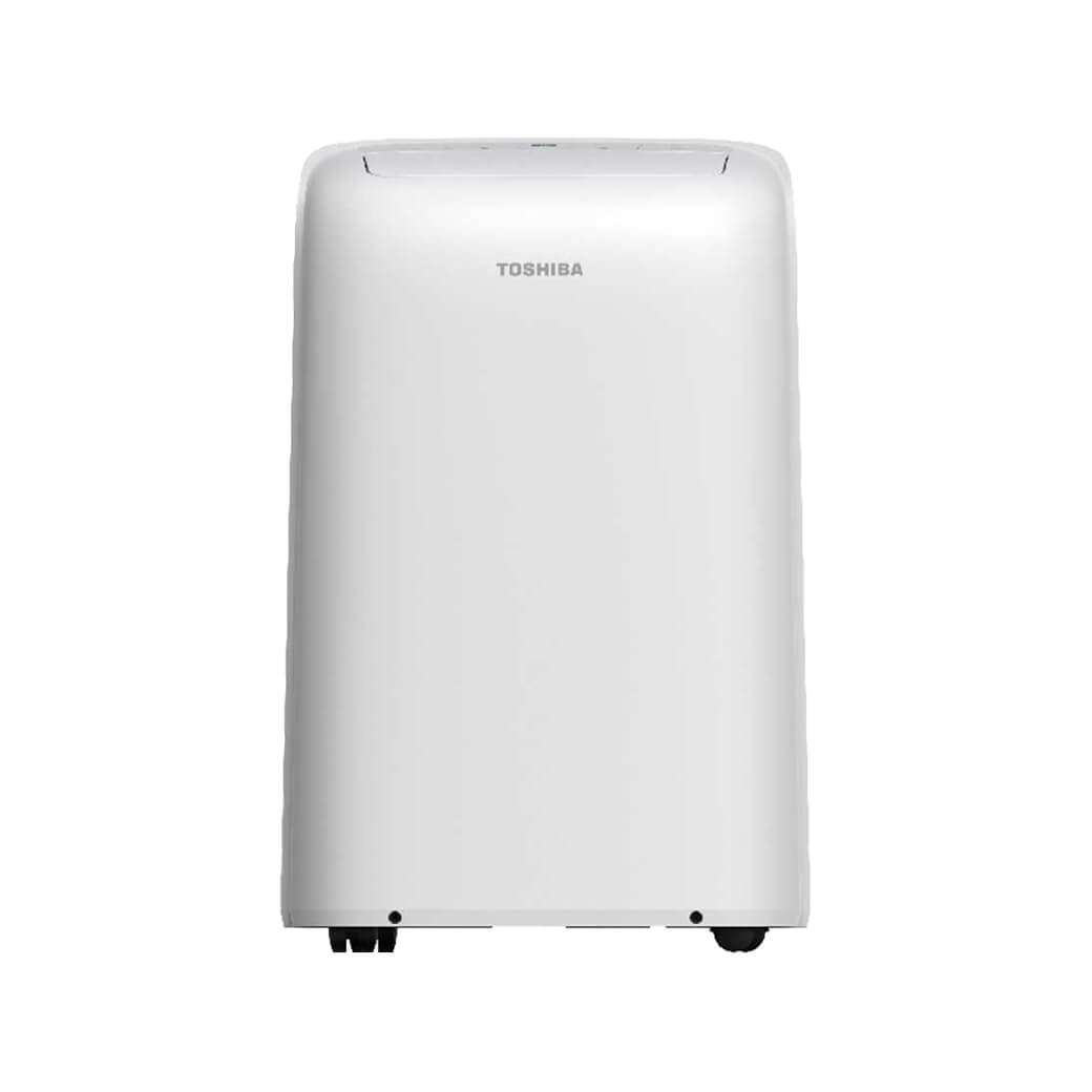 Front view of white Toshiba portable AC associated with exact model RAC-PD1213CWRU