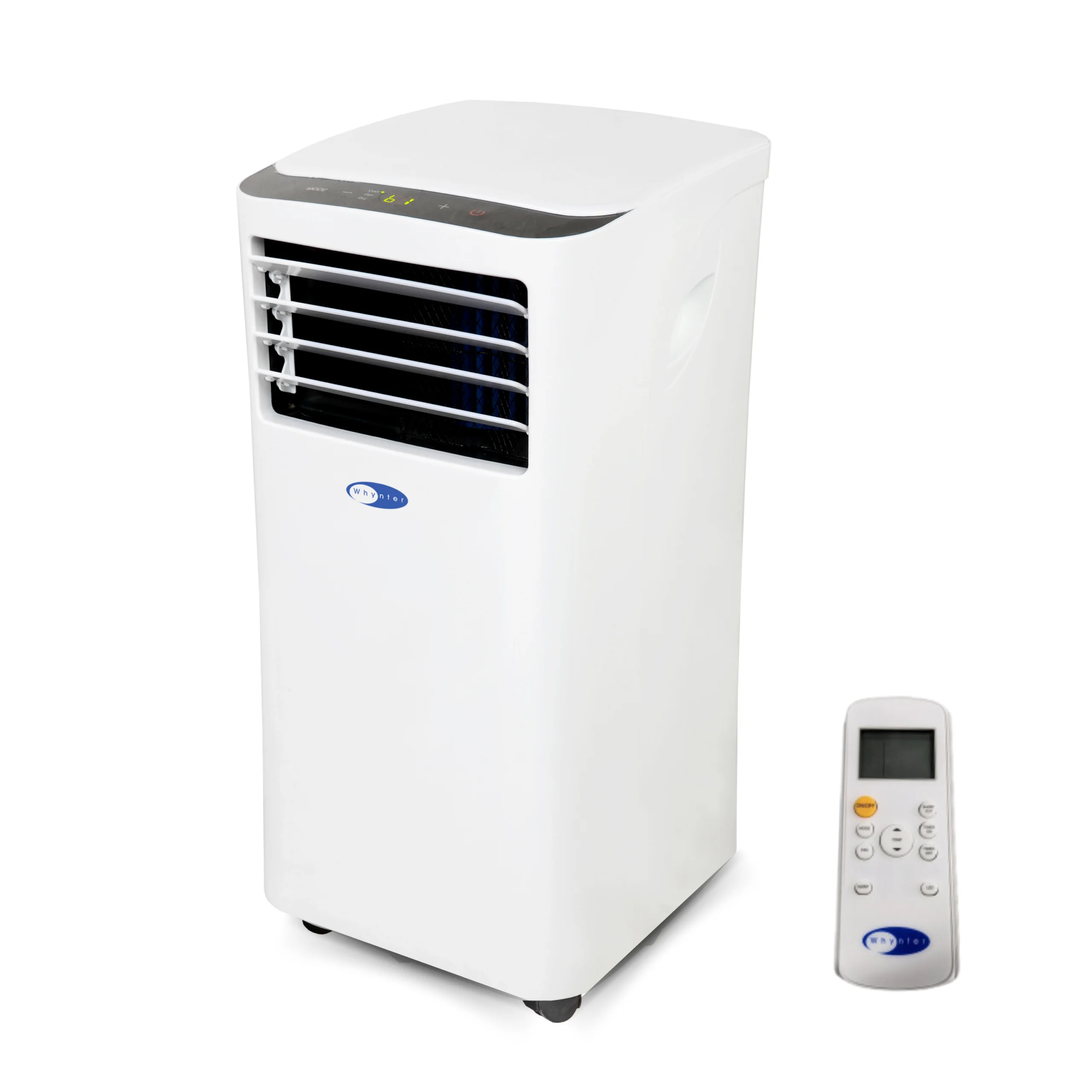 White Whynter ARC-102CS compact portable air conditioner and remote against a white background