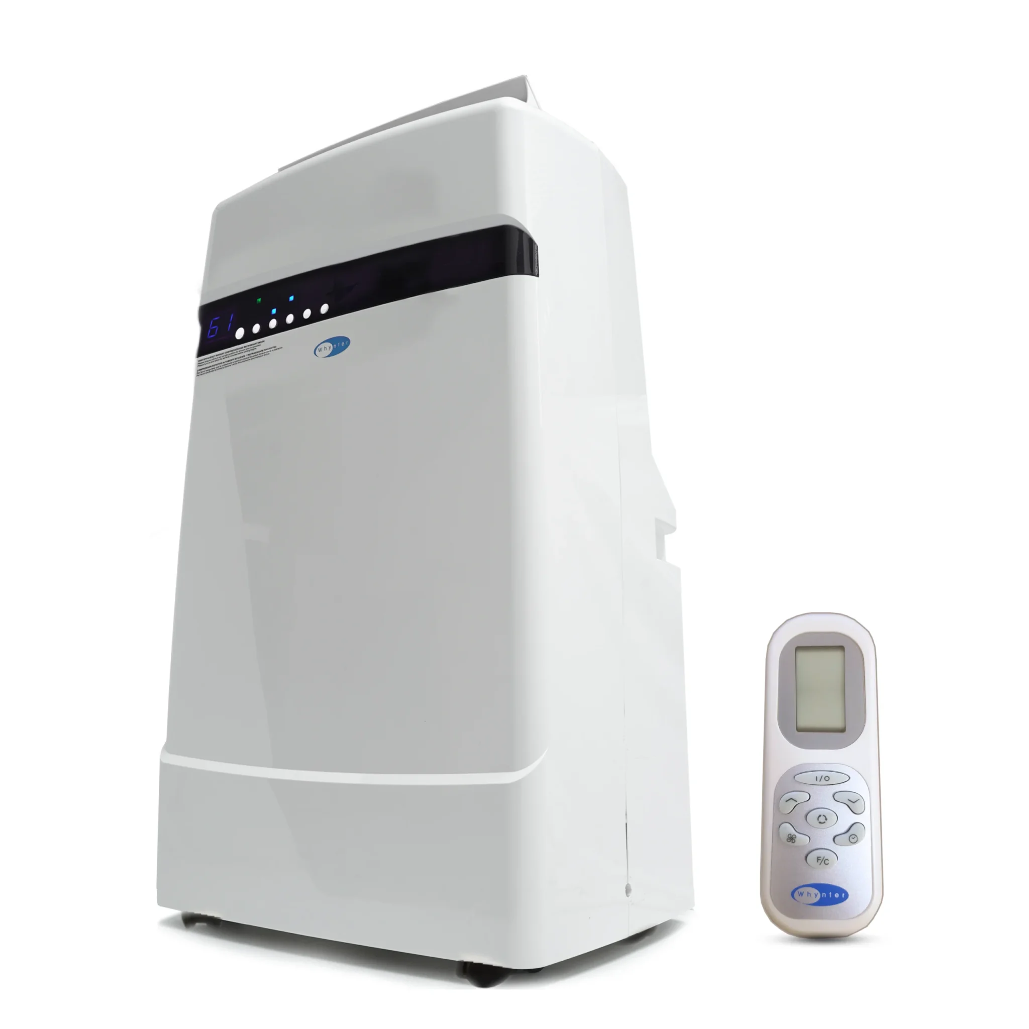 White Whynter ARC-12SD cabinet in side view with remote control