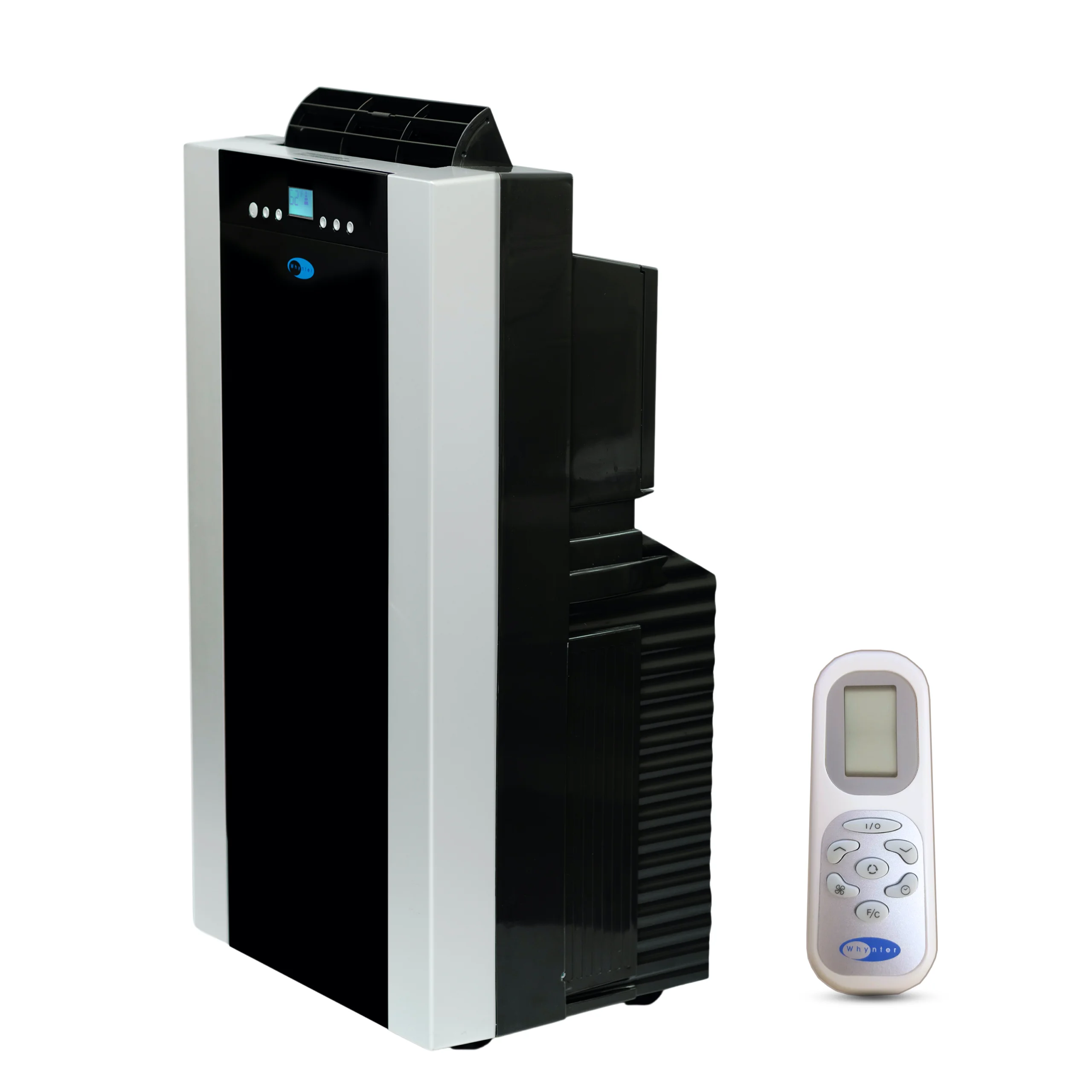 Whynter ARC-14SH portable air conditioner with remote, angled side view